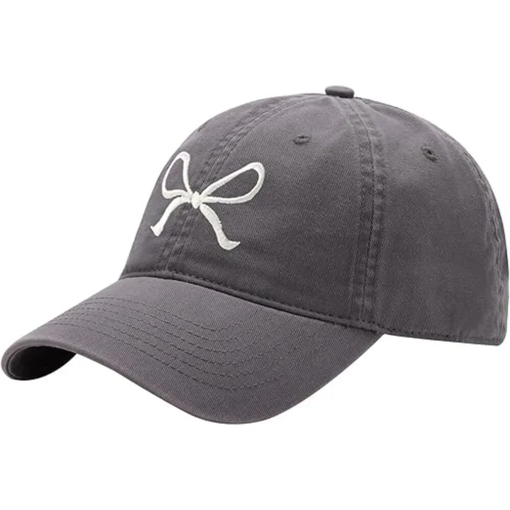 Unisex Gray Embroidered Bow Tie 100% Cotton Adjustable Fit Classic Baseball Cap